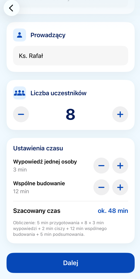 Ustawienia czasu i liczby uczestników